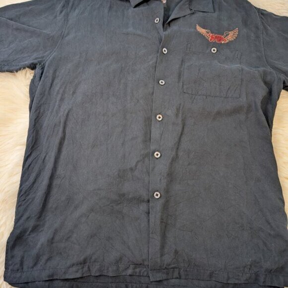 Harley Davidson Short Sleeve 100% Silk Button Down Large Embroidered Graphic L - Picture 4 of 9